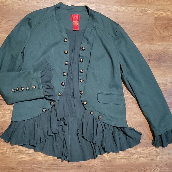 V Cristina Olive green jacket with gold button detail size large - Picture 4 of 9